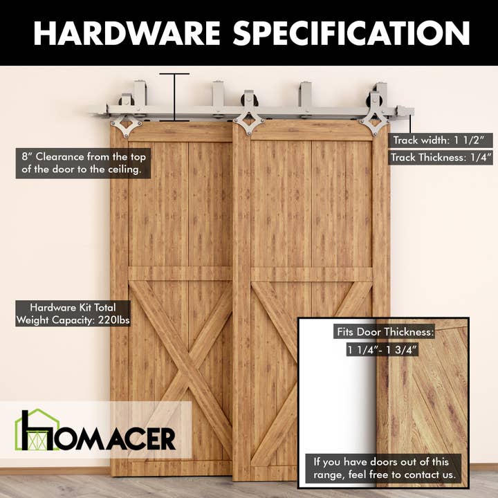 Homacer INC - Wholesale Knob/Pull - Double Track U-Shape Bypass Sliding Barn Door Hardware Kit - Diamond Design Roller4