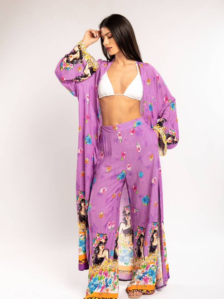 F-0143 KIMONO - PANTS SET for wholesale by FAME GREECE