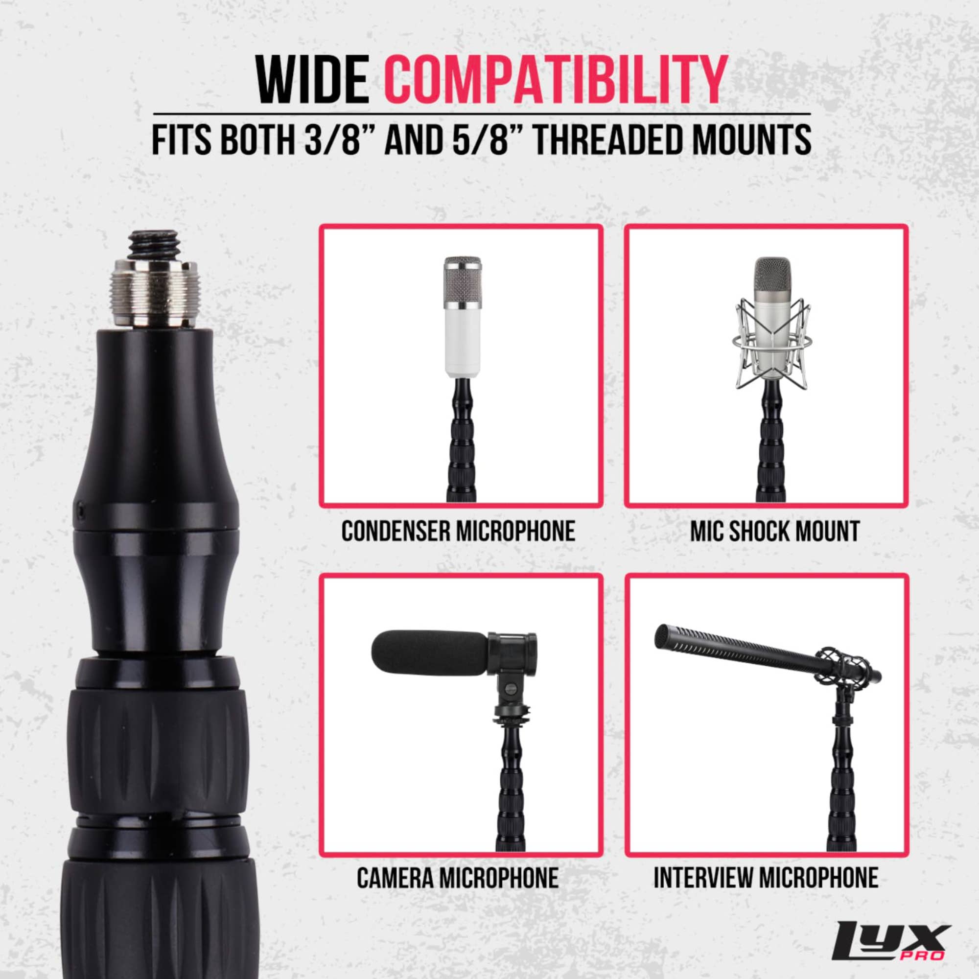 LyxPro - Wholesale Music Accessory - Boom Mic Pole, 5-Section Stretchable Shotgun Mic Pole4