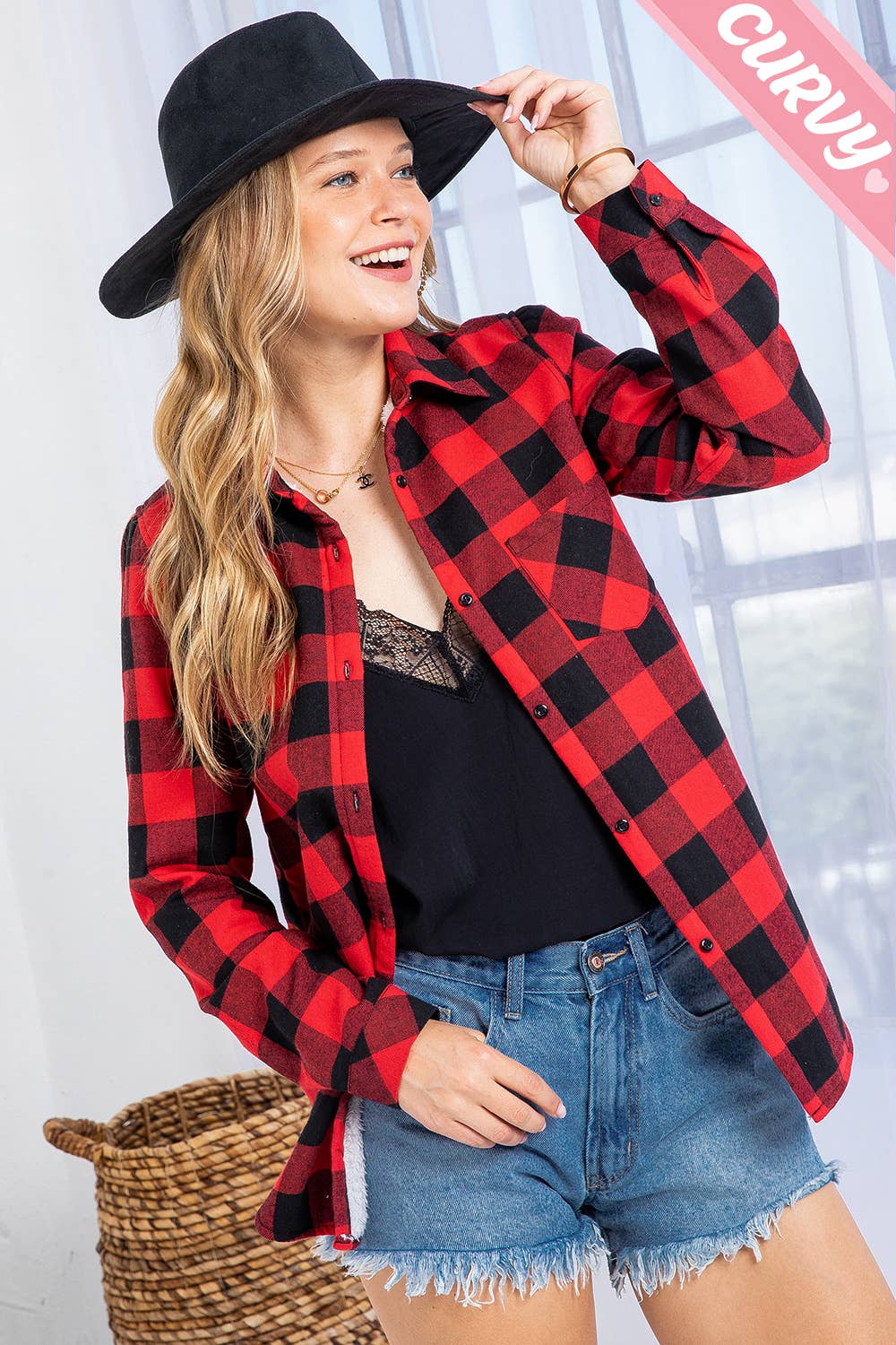 Sweet Lovely by Jen - Wholesale Button Down Shirt - Women's - PLUS SIZE CHECKERED SHIRT1