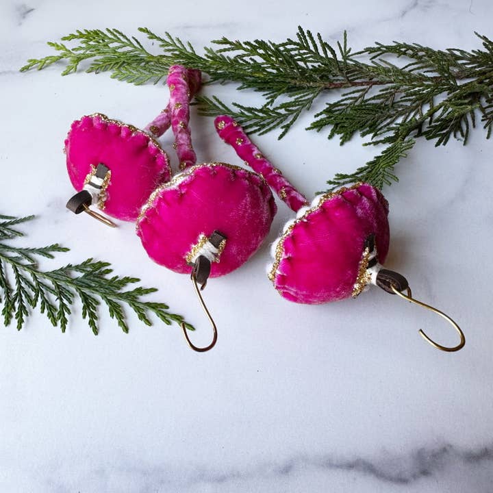 Ophilya Handmade - Vendita all'ingrosso Decorazione - Ornamento a forma di fungo con glitter - Velluto rosa acceso2