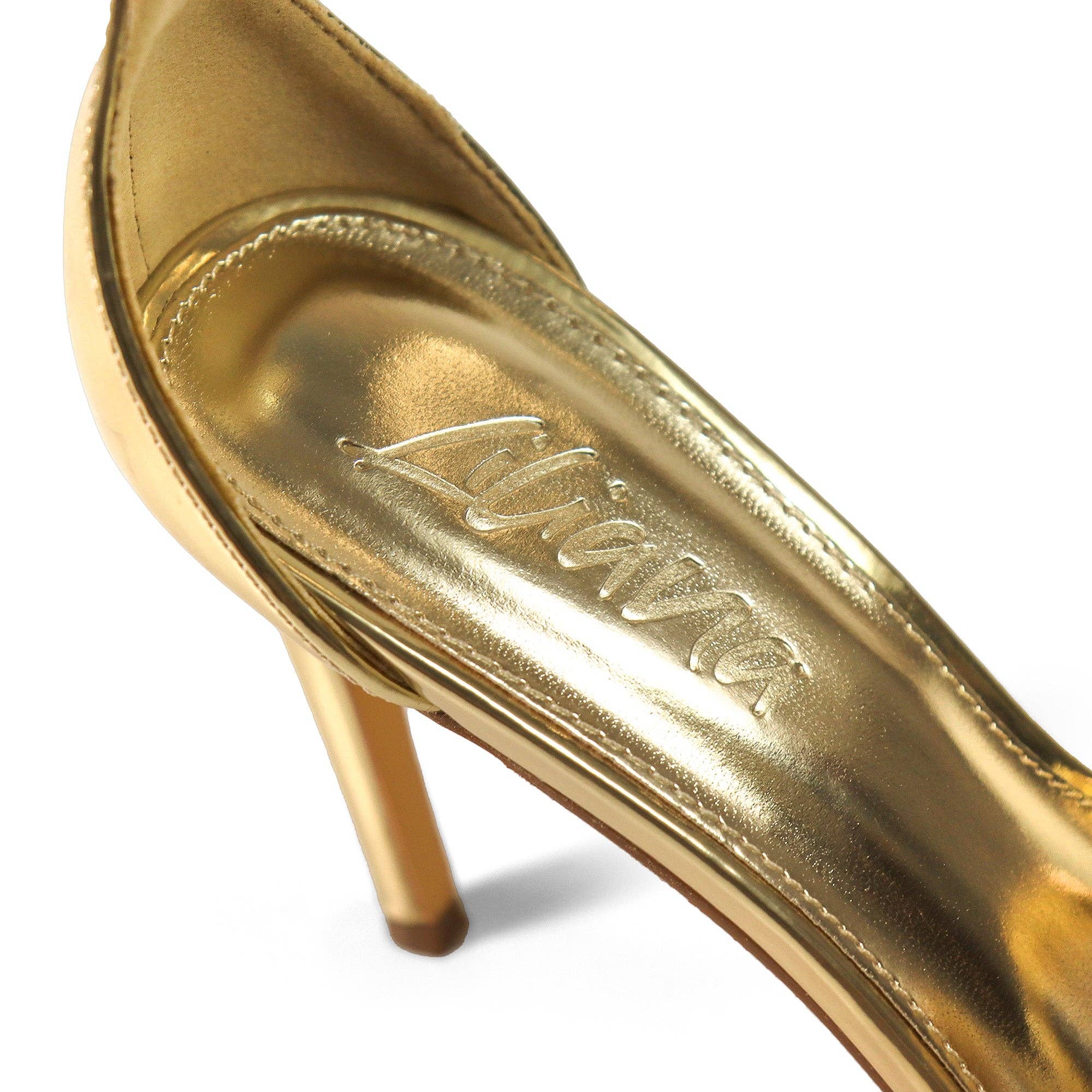 Or LAUCIA-41 ESCARPIN À BOUT POINTU AVEC BRIDE À LA CHEVILLE ET TALON AIGUILLE OR en vente sur Faire2