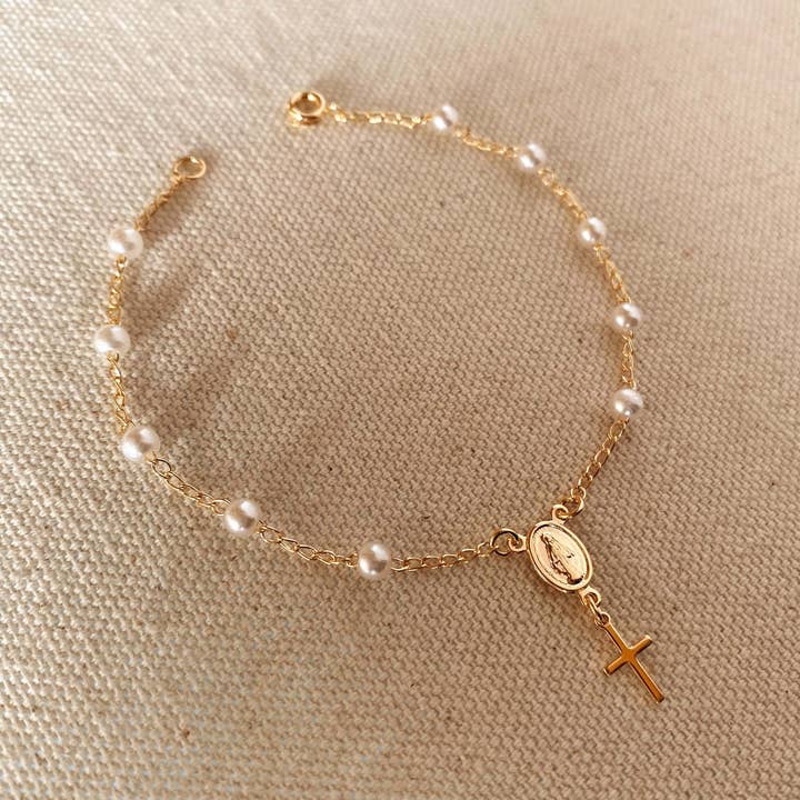GoldFi - Wholesale Charm/Dangle Bracelet - 18k Gold Filled Pearl Rosary Bracelet