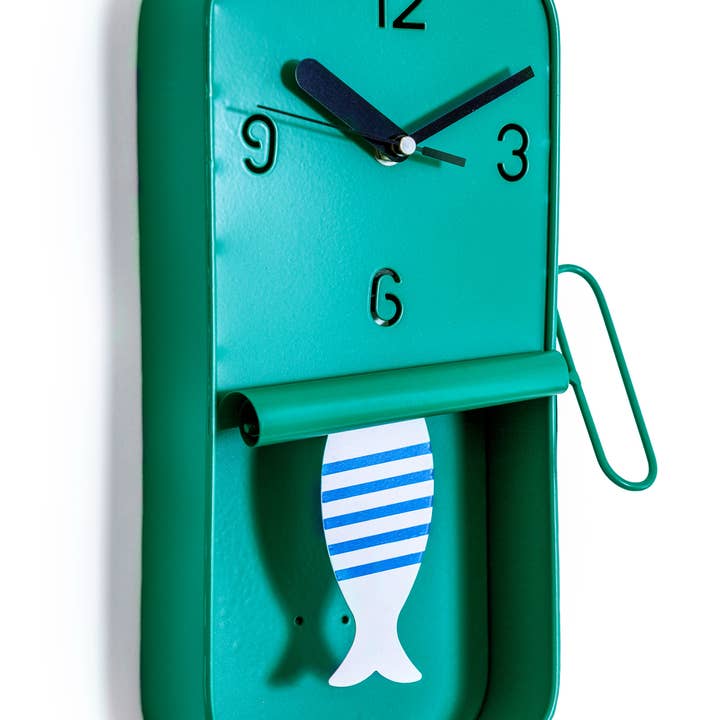 McGowan & Rutherford Ltd – wholesale Wall clock – Mint Green Metal Sardine Tin Pendulum Wall Clock