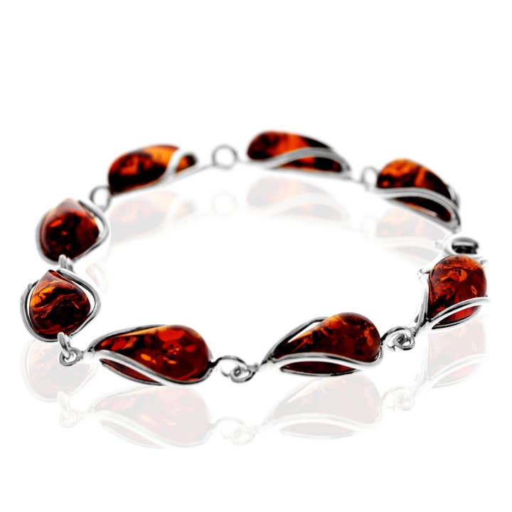 925 Sterling Silver & Genuine Baltic Amber Modern Link Bracelet - G501 for wholesale by SilverAmber Jewellery