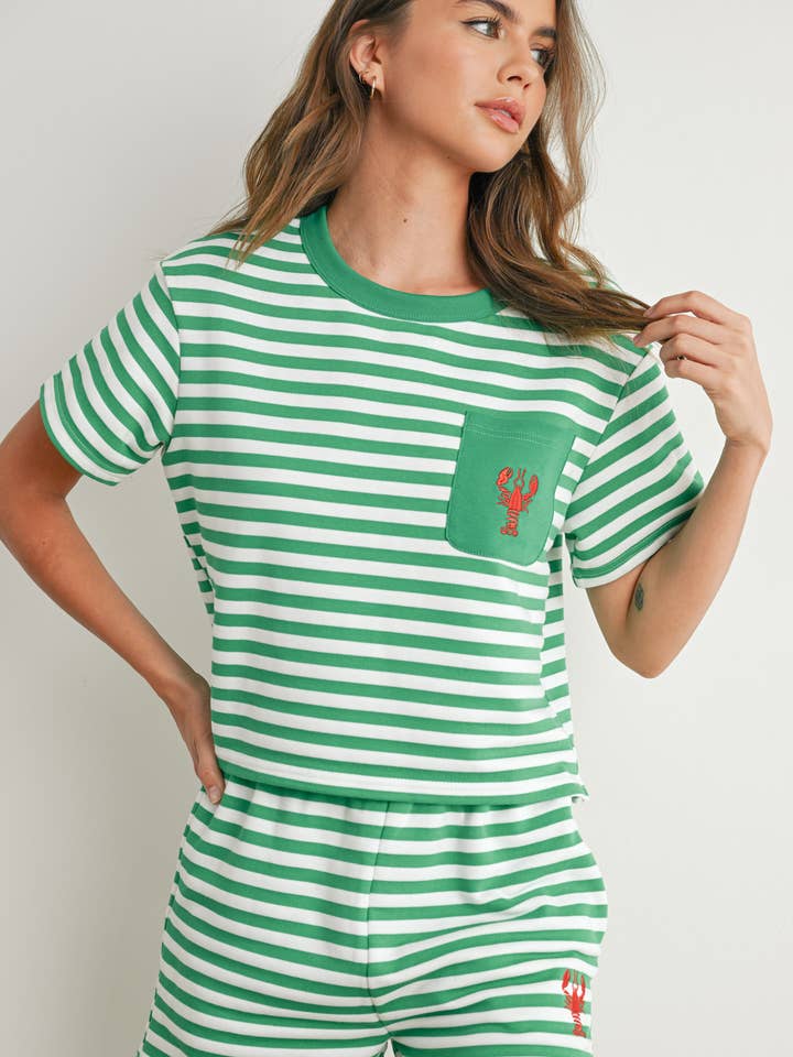 Gestreiftes T-Shirt mit Tasche - BMT7660 für den Großhandel von BUTTERMELON