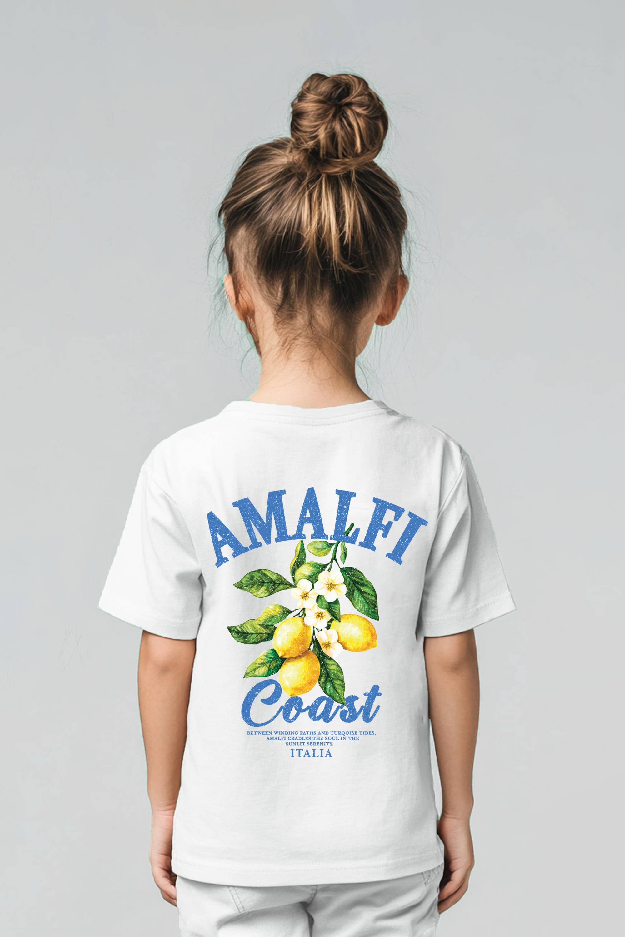 White Kids Amalfi Coast Printed T-Shirt for wholesale on Faire