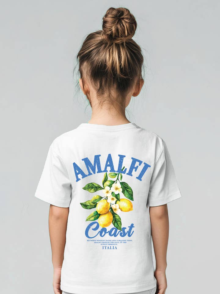 White Kids Amalfi Coast Printed T-Shirt for wholesale on Faire0