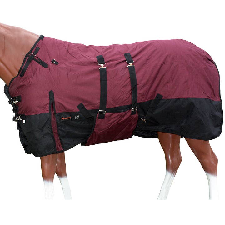 HILASON 600D Couverture d'Hiver Imperméable en Poly pour Cheval avec Sangle Ventrale Vin Noir | Couvertures de Sortie pour Chevaux pour la vente par HILASON