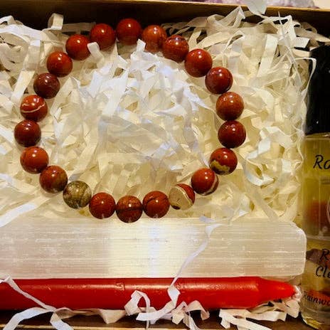 Root Chakra Balance Kit - Red Jasper Bracelet for wholesale by Rainwater-Apothecary