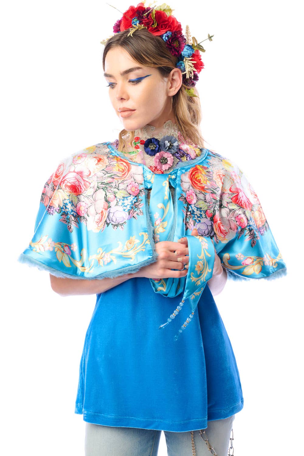 Teal Grace Kelly Reversible Fur Cape for wholesale on Faire8