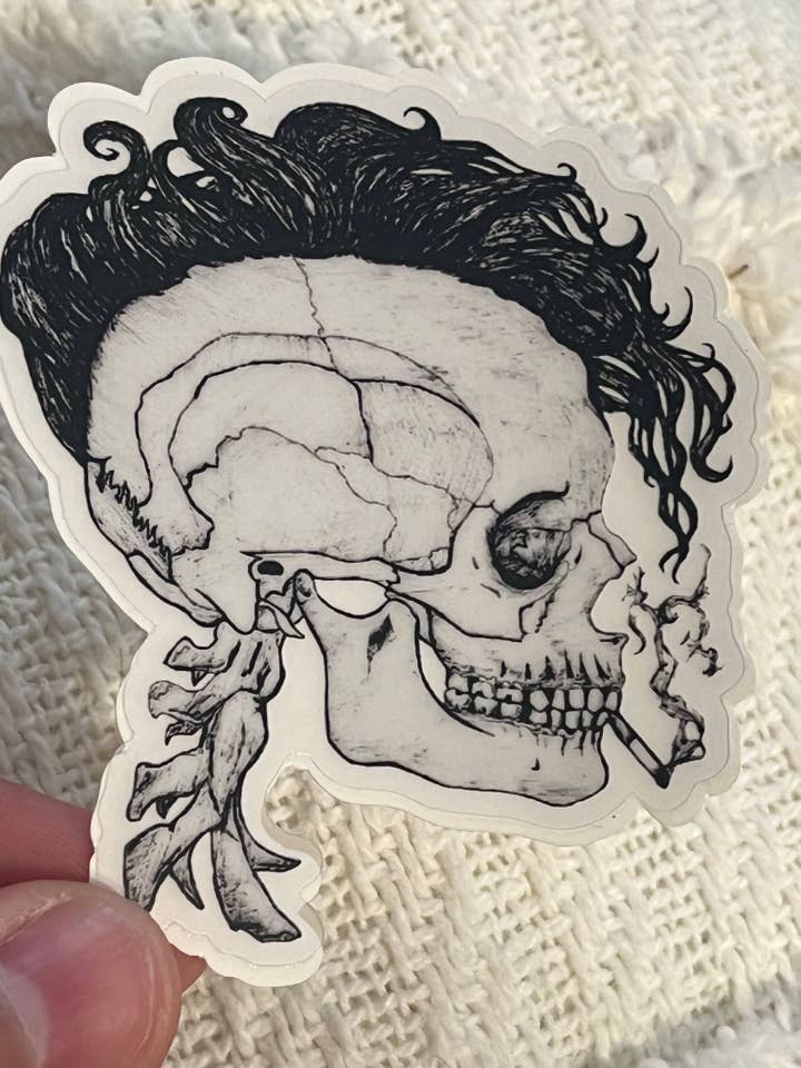 Smoking Skull Sticker (Clear Edges) for wholesale by ON THE GO Studio