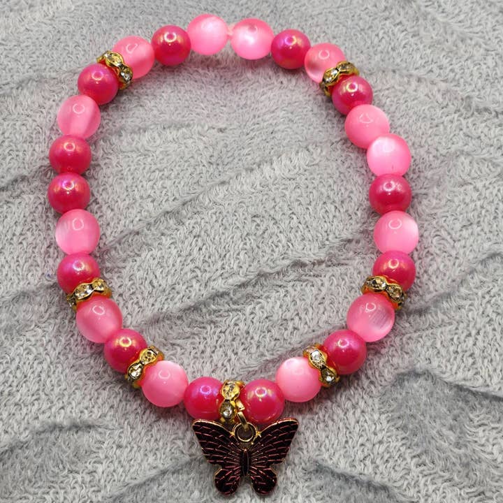 Pink Butterfly Beaded Bracelet for wholesale by MadelynRylie