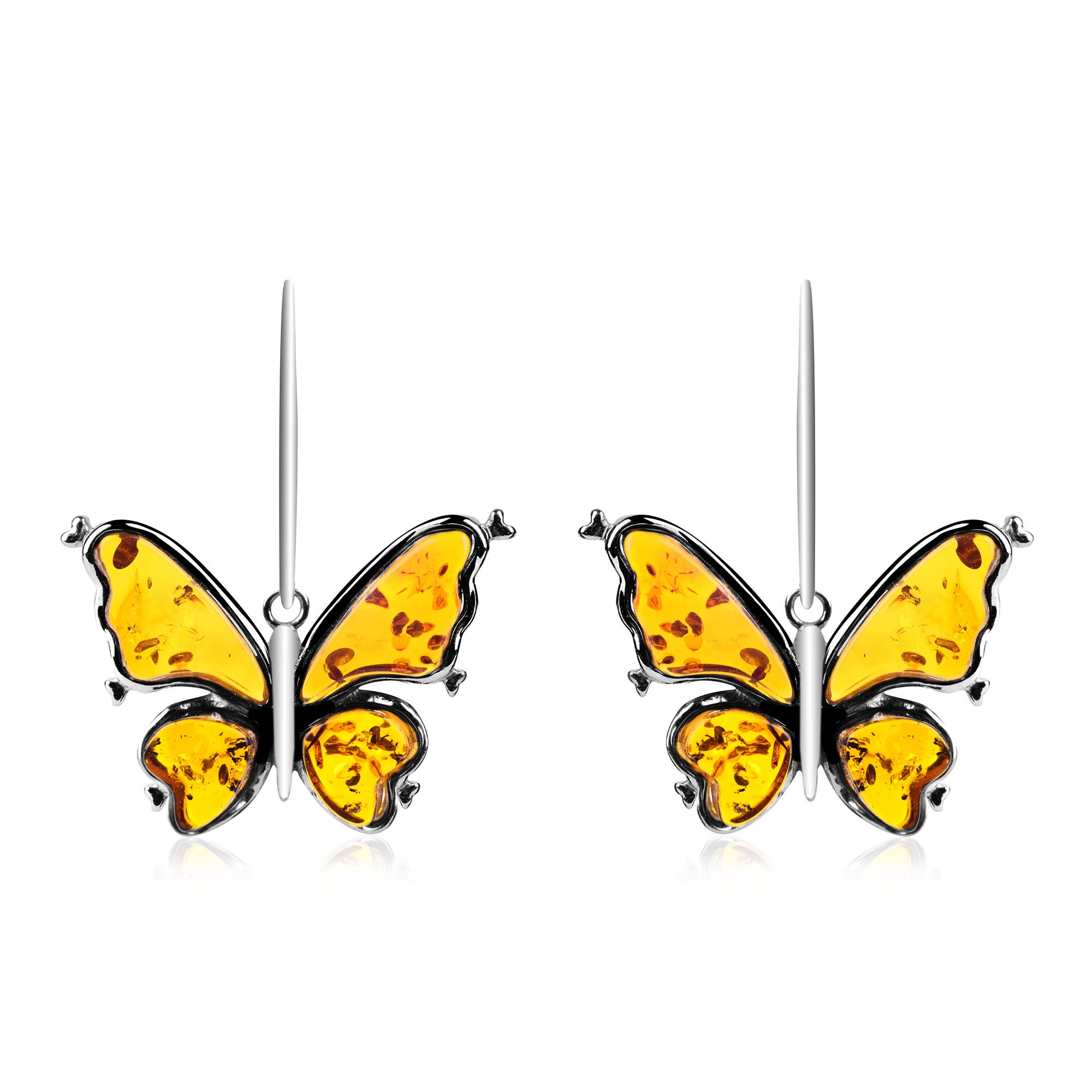 Amberman - Wholesale Dangle Earrings - Cognac  Amber Sterling Silver Butterfly Earrings On Hook0