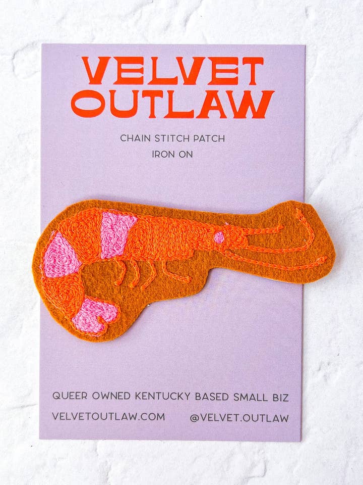 Shrimp Chain Stitch Iron On Patch for wholesale by Velvet Outlaw