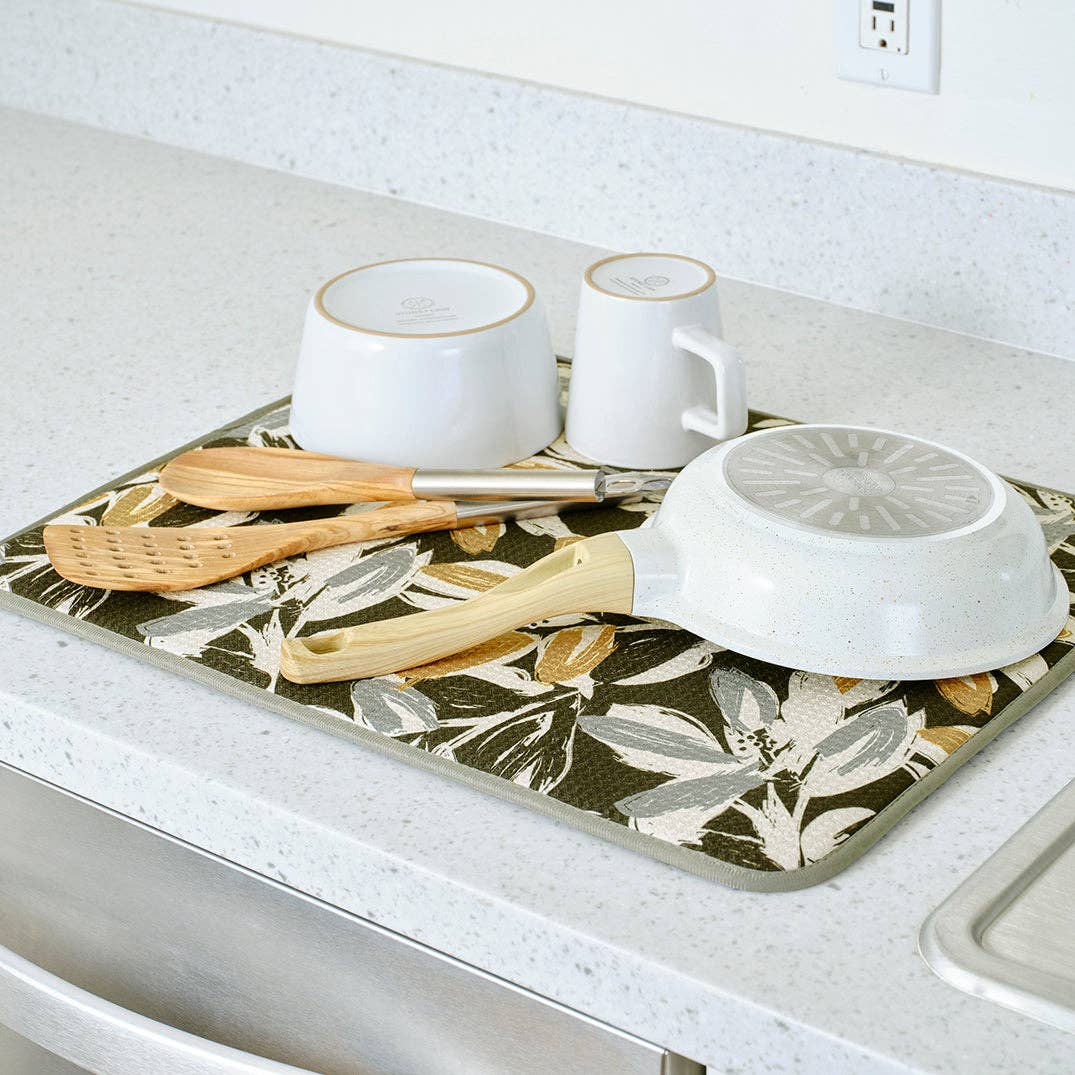 WerkShoppe - Wholesale Dish Drying Mat/Rack - Leaf Tiles Microfiber Dish Drying Mats, Quick Drying1