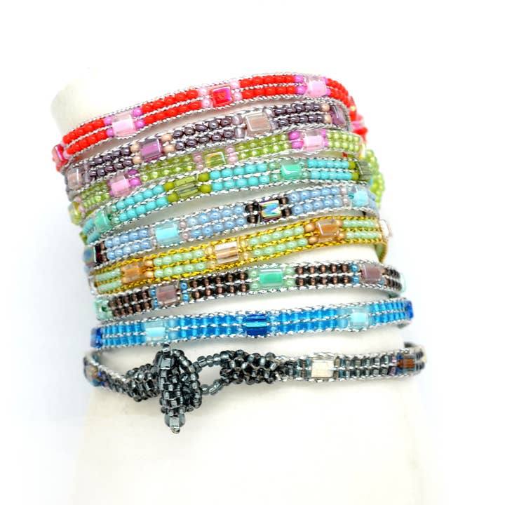 Dunitz & Company - Wholesale Beaded Bracelet - Skinny Metallic Glass Bead Bracelets - Handmade
