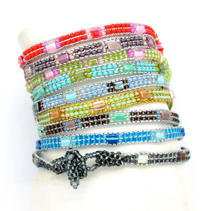 Dunitz & Company - Wholesale Beaded Bracelet - Skinny Metallic Glass Bead Bracelets - Handmade0