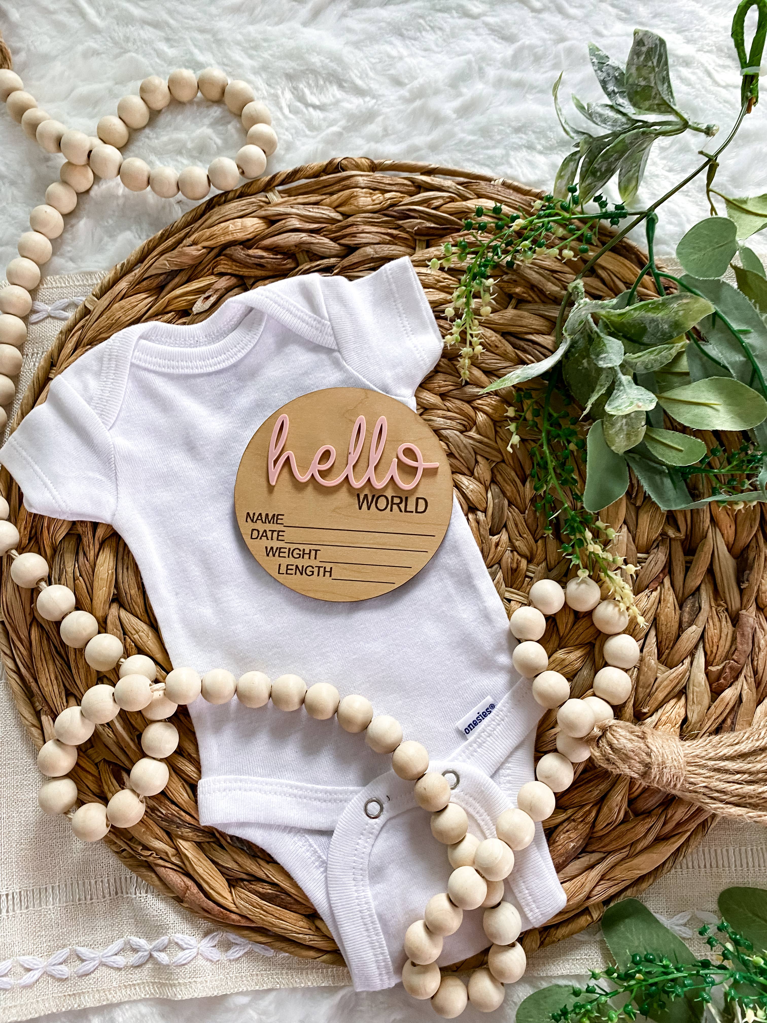 Claire and Bella - Wholesale Milestone Art/Keepsake - Kids & Baby - Hello World Birth Stat Announcement Wood Disc - Layered 3D9