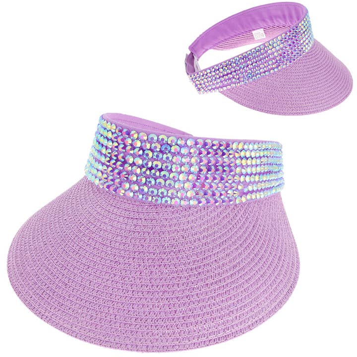 SP Sophia Collection - Wholesale Visor - Women's - Straw Sun Visor w/ Rhinestone Studded Band