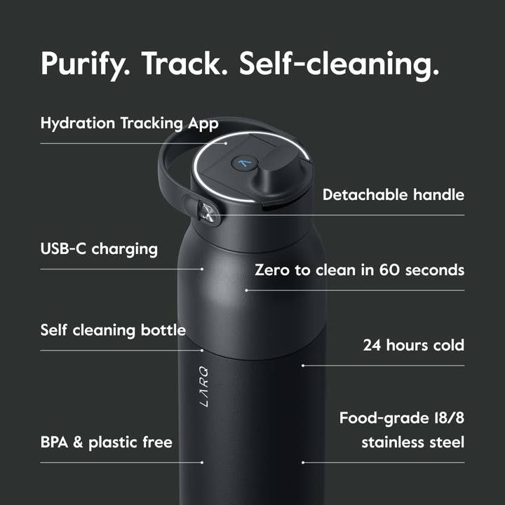 LARQ - Wholesale Water Bottle - LARQ PureVis2 34oz - Smart Water Bottle - Obsidian Black