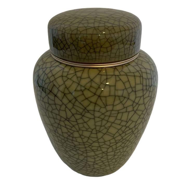 Urne funéraire commémorative en céramique avec couvercles en métal pour cendres humaines ou animales (verte) pour la vente par River Memorials