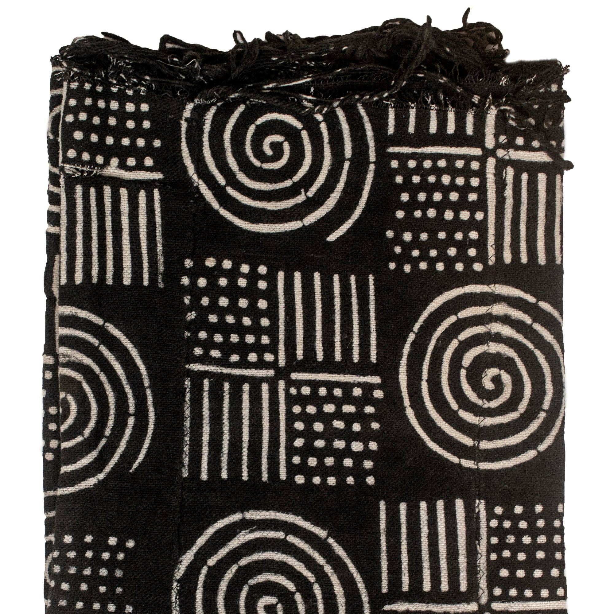 The Bead Chest - Venta al por mayor Tapices/telas - Tela de barro Bogolan Mali negra de ébano (diseño en espiral)2