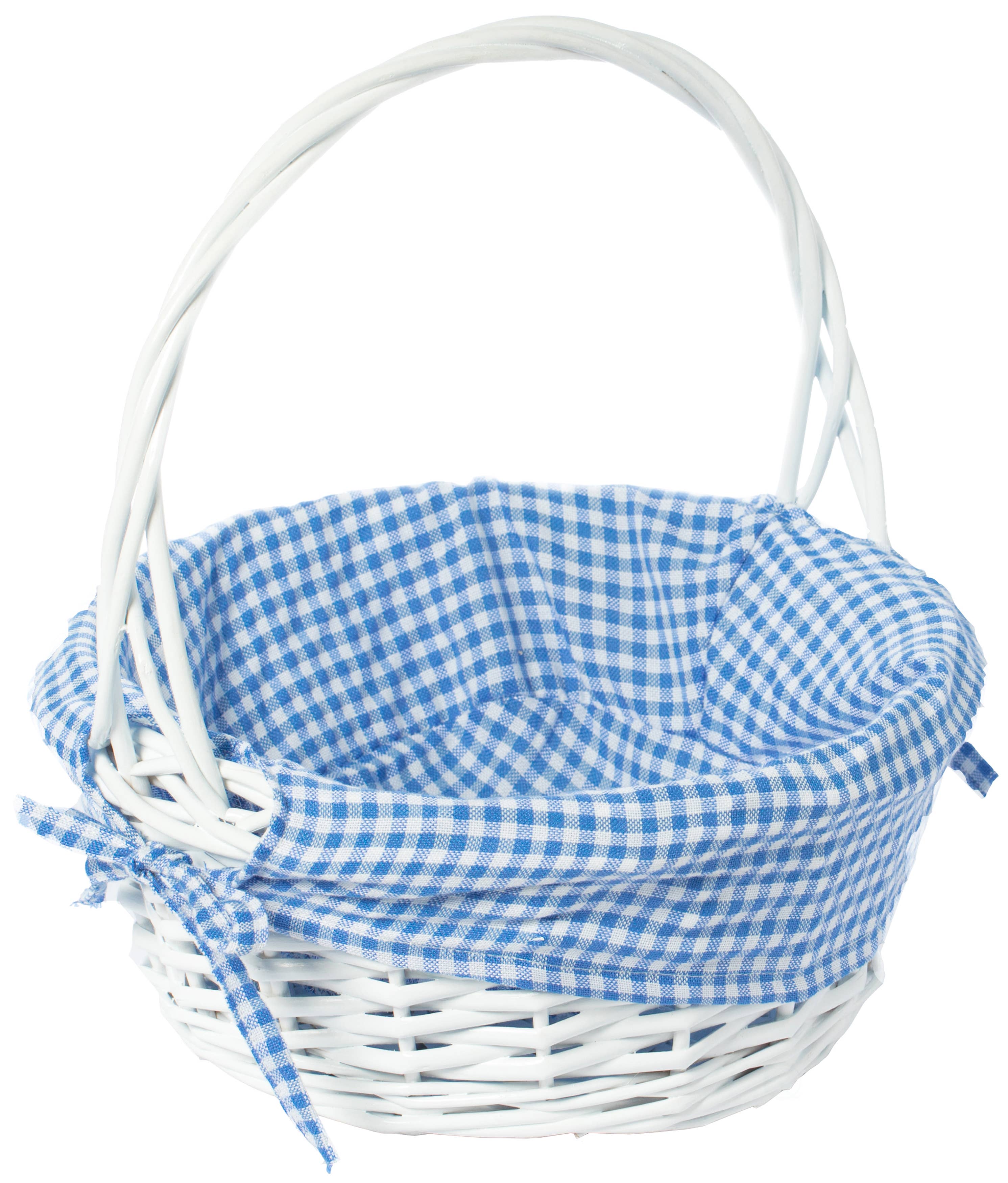 Quickway Imports - Wholesale Basket - White Round Willow Gift Basket, with Gingham Liner & Handle5