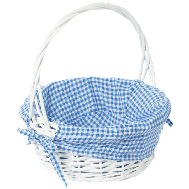 Quickway Imports - Wholesale Basket - White Round Willow Gift Basket, with Gingham Liner & Handle5