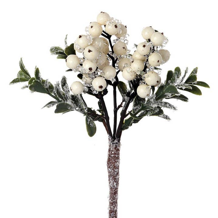 Artificial Iced Boxwood White Berry Pick - 8" for wholesale by Will's Company