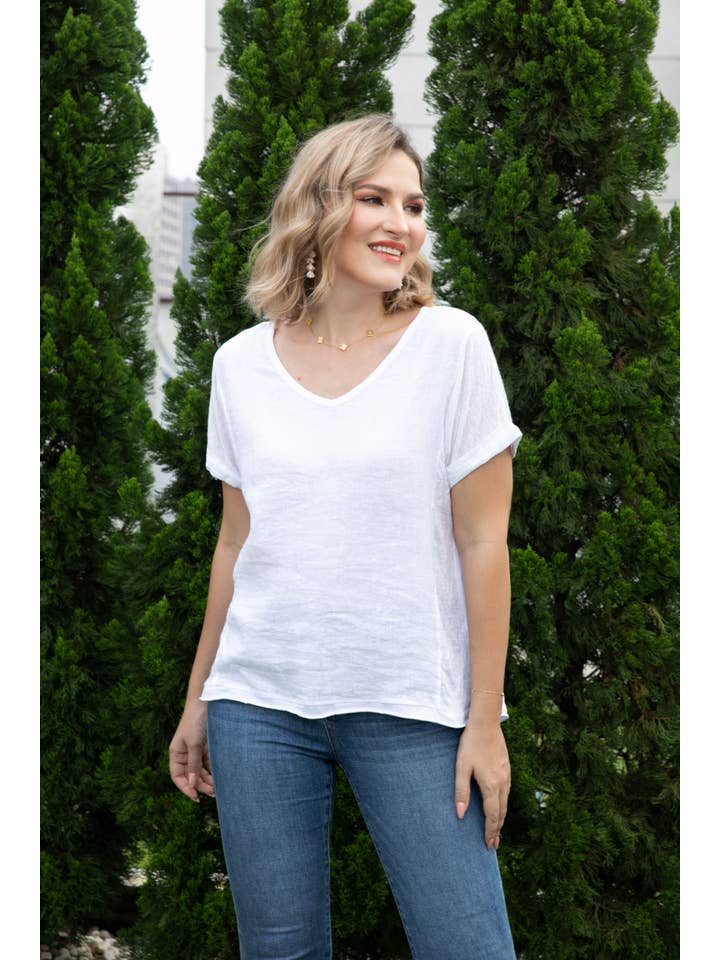 Orange Fashion Village - Wholesale T-Shirt - Women's - Breezy V-Neck Linen Tee