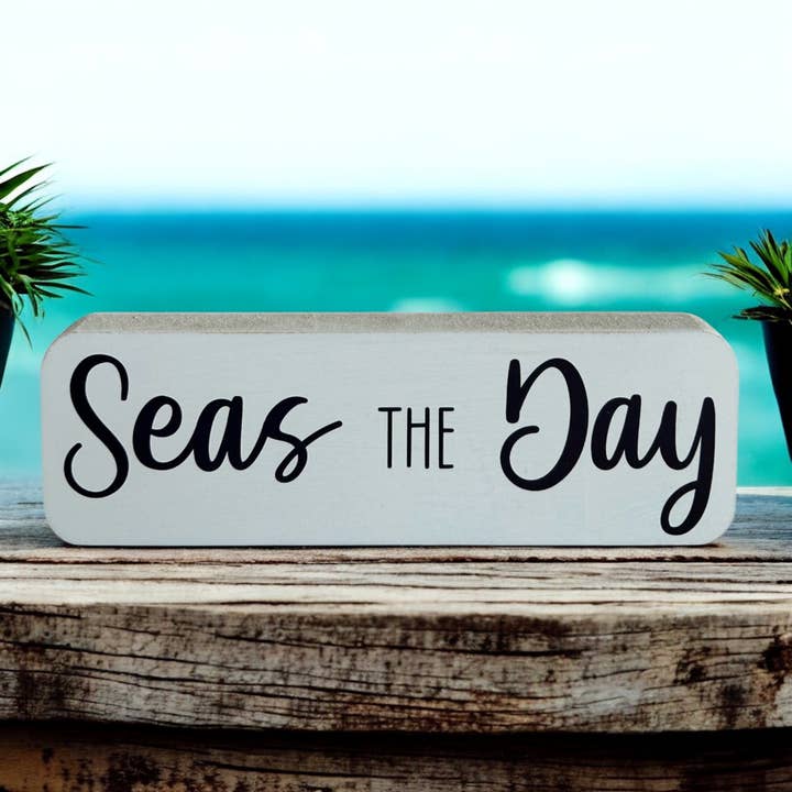 Seas the Day - Coastal Décor Rustic Wood Summer Beach Sign for wholesale by Inkwood Crafters