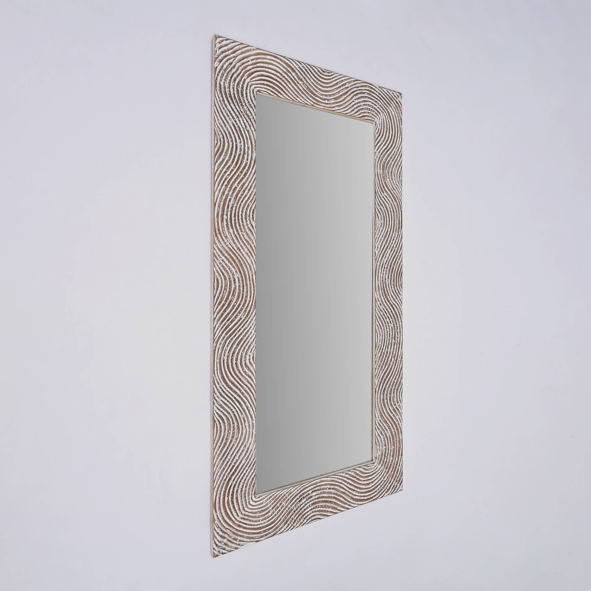 ExpoBazaar - Wholesale Wall Mirror - Rustic White Solid Wood Hand Carved Mirror Accent-36" x 72"2