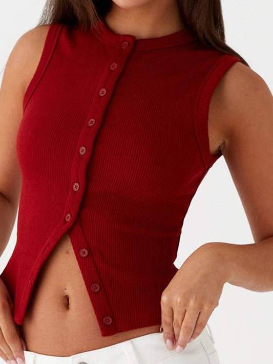 Fashion Combination - Wholesale Knit Sweater - Women's - sleeveless button front crop6