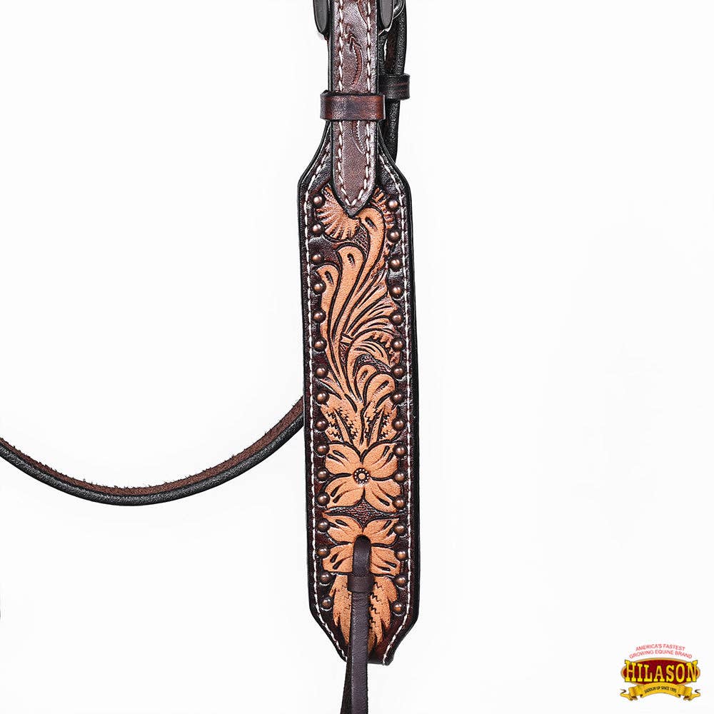 HILASON - Wholesale Horseback Riding Gear - Hilason Horse Floral Hand Carved American Leather Breast Collar Headstall Dark Brown4