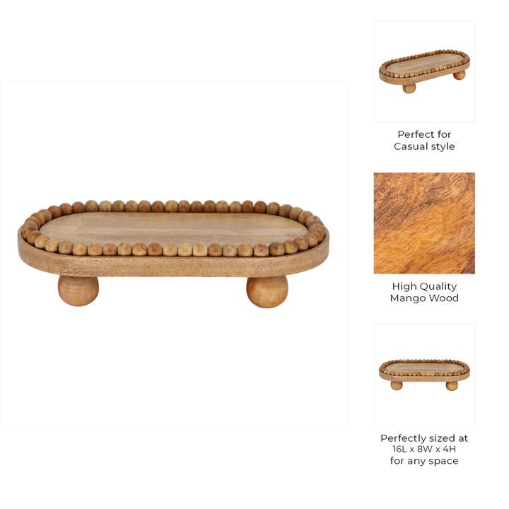 Sagebrook Home - Wholesale Decorative Tray - Wood Beaded Oval Tray With Ball Feet - Brown, 16 in.3