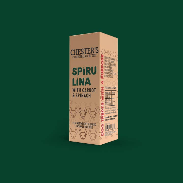 CHESTER'S SPINACH AND SPIRULINA CORNBREAD BITES DOG TREATS for wholesale by Chester's Dog Treats, LLC