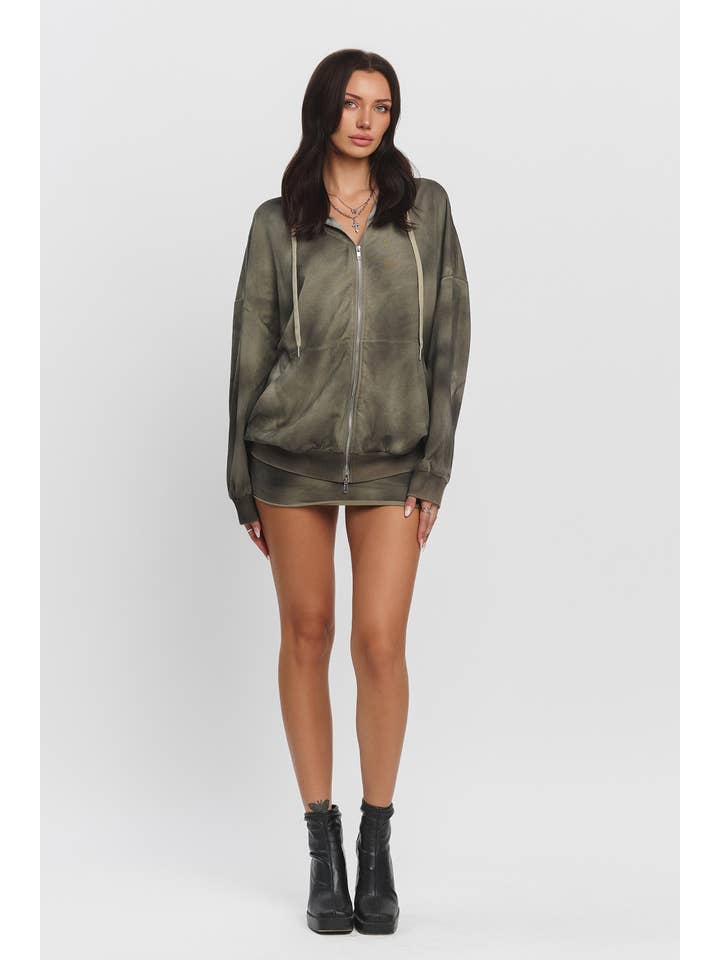 No Vacancy - Wholesale Hoodie - Women's - Washed effect oversize zip-up hoodie3