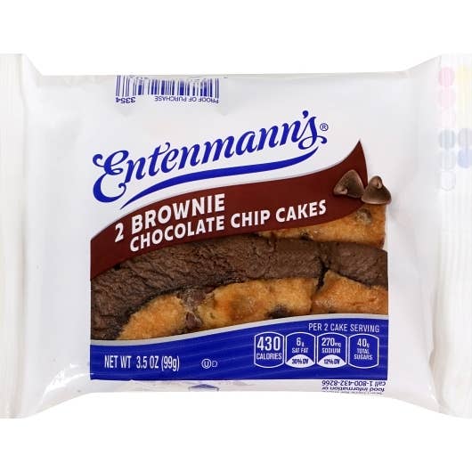 Entenmann's Brownie Chocolate Chip Cakes 2 pack 6 ct for wholesale by Long Island Candy Factory