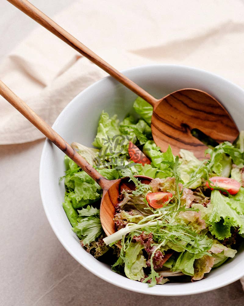 Bali Harvest - Wholesale Serving Utensil - Teak Wooden Salad Servers Set - Salad Spoon Fork Spatula1