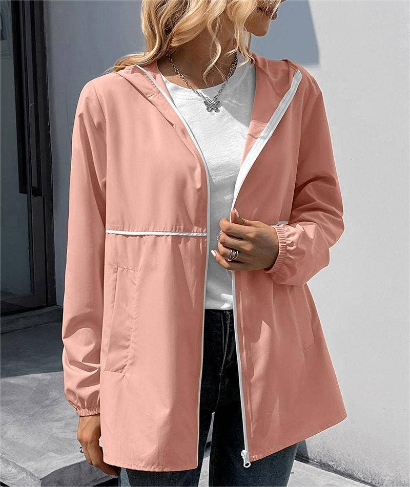 HIDDENBRAND - Wholesale Jacket - Women's - Zippered hooded jacket lightweight outdoor waterproof jacket7