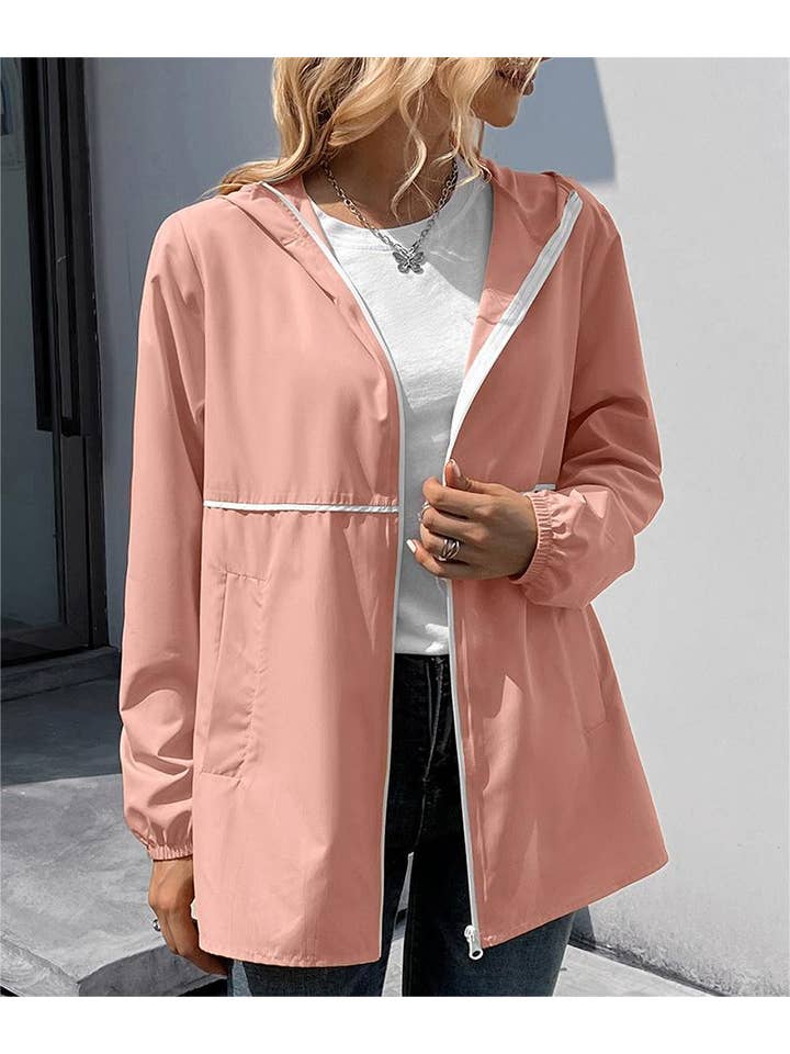 HIDDENBRAND - Wholesale Jacket - Women's - Zippered hooded jacket lightweight outdoor waterproof jacket7