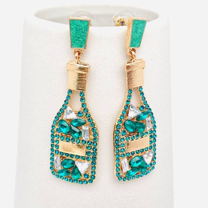 Mio Queena - Wholesale Dangle Earrings - Colored Rhinestone Wine Bottle Shape Earrings