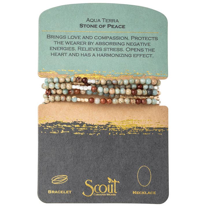 Scout Curated Wears - Wholesale Beaded Bracelet - Stone Wrap: Aqua Terra - Stone of Peace