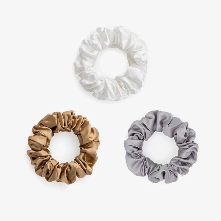 Large Silk Scrunchie Set - Pearl White, Gold, Silver for wholesale by SilkSleek®