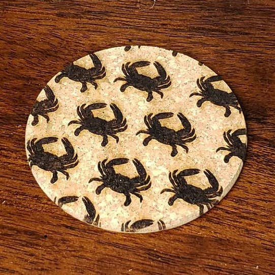 Crab Pattern Cork Coaster - INDIVIDUAL COASTER for wholesale by LeRoy Woodworks