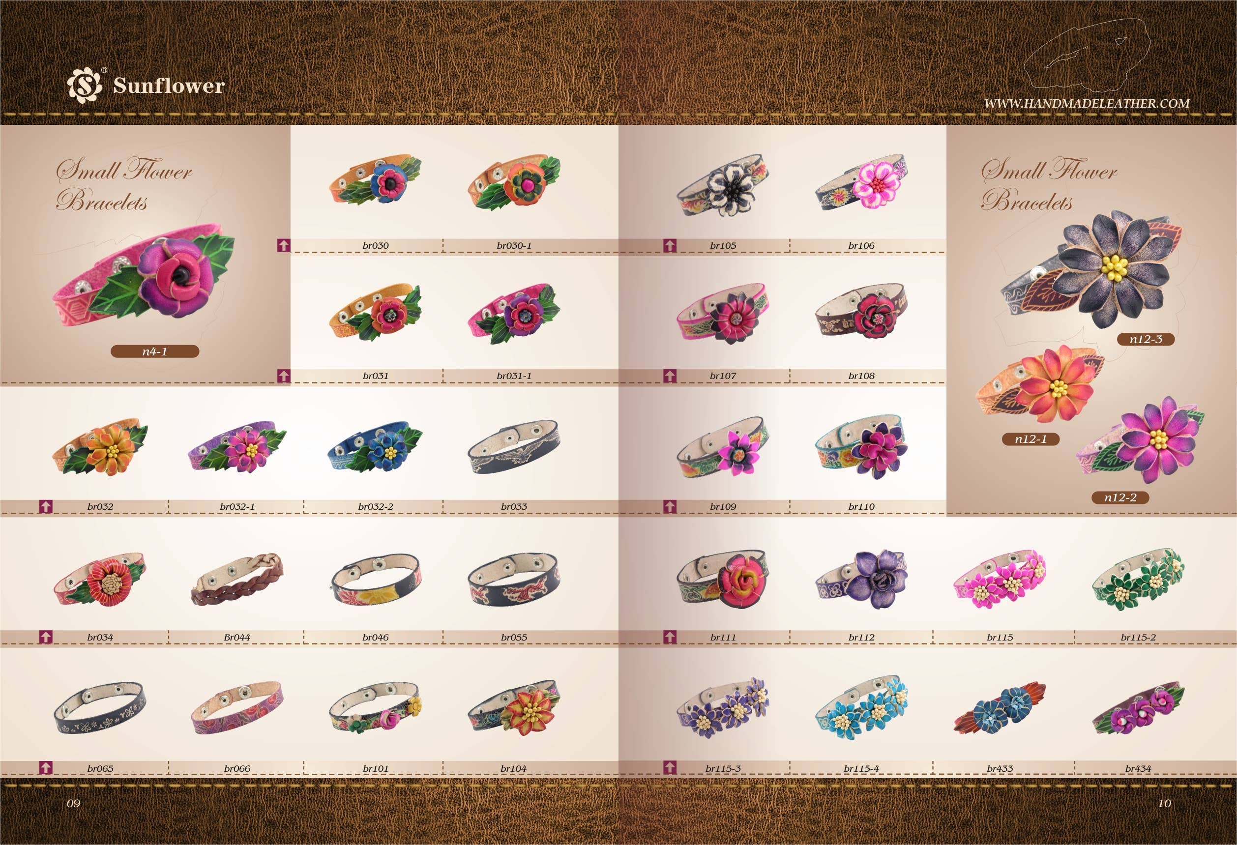 Sunflower Handmade leather inc - Vendita all'ingrosso Bracciale a polsino - 144 Braccialetti con Piccoli Fiori assortiti con un espositore in legno5