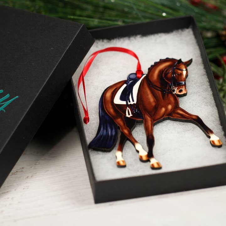 Classy Equine - Wholesale Ornament - Dressage Horse Christmas Ornament -  Bay Half Pass Dressage8