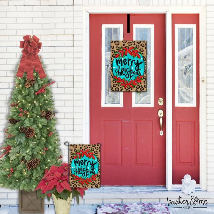 Baxter & Me - Wholesale Door Hanger - Merry Christmas Cheetah Door Hanger
