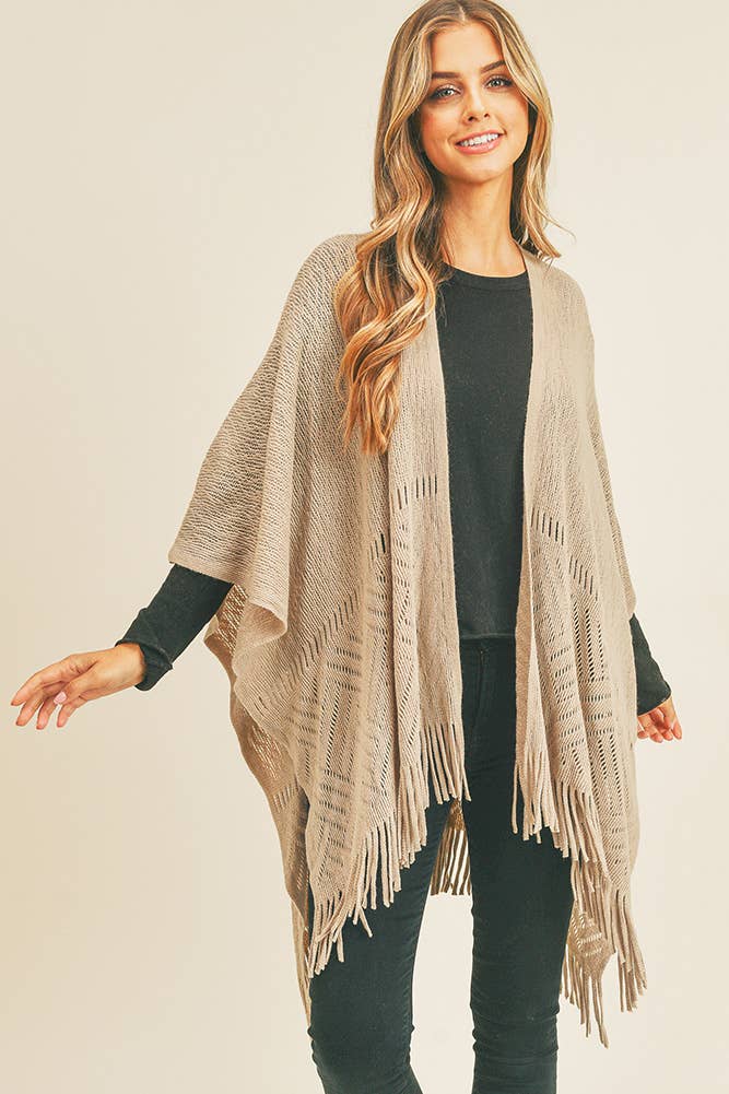 Hana - Wholesale Cardigan - Dames - Visgraat gebreide franje Ruana3